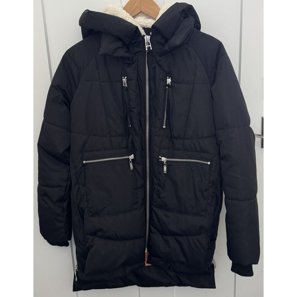 CISono Los Angeles Outerwear Women's Black Puffer Sherpa Hooded Full Zip Size XS